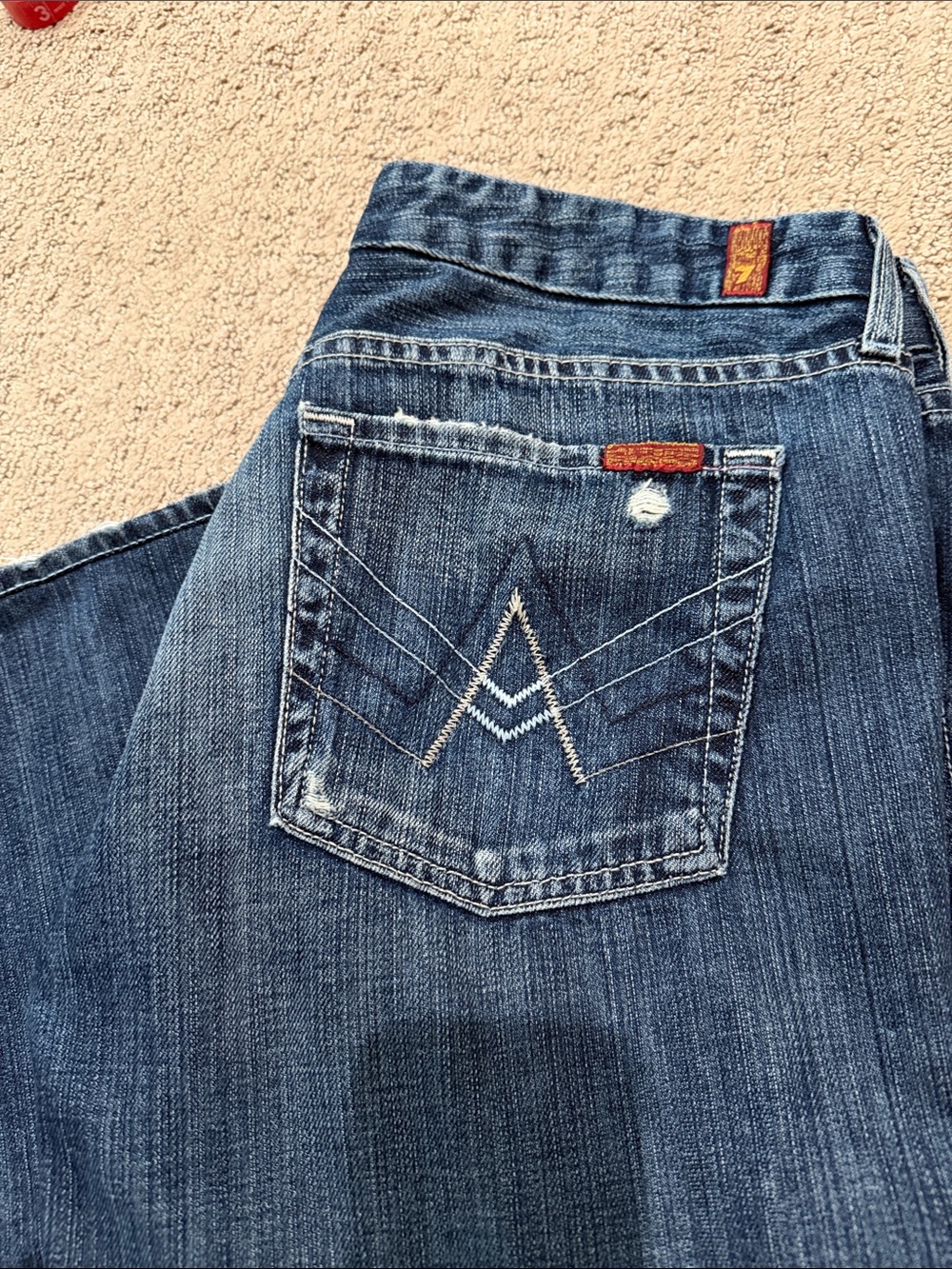 7 For All Mankind Blue Bootcut Jeans with Back Pocket Stitching